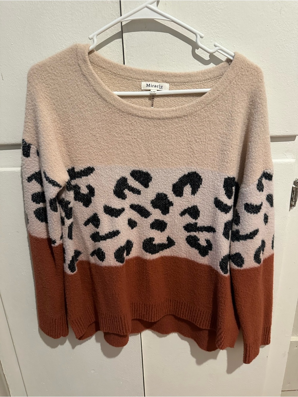 Miracle Cream, Black & Rust Leopard-Block Scoop Neck Sweater